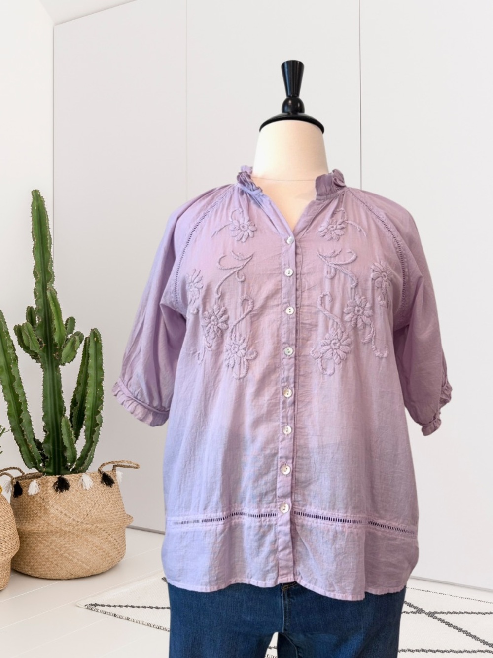 JP & Mattie Floral Embroidered Button Down Top